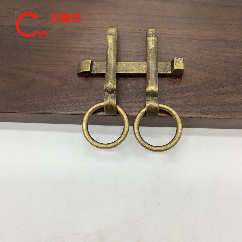 Chinese imitation antique pure copper door bolt buckle latch bolt handle old style flower lattice door padlock full copper door handle