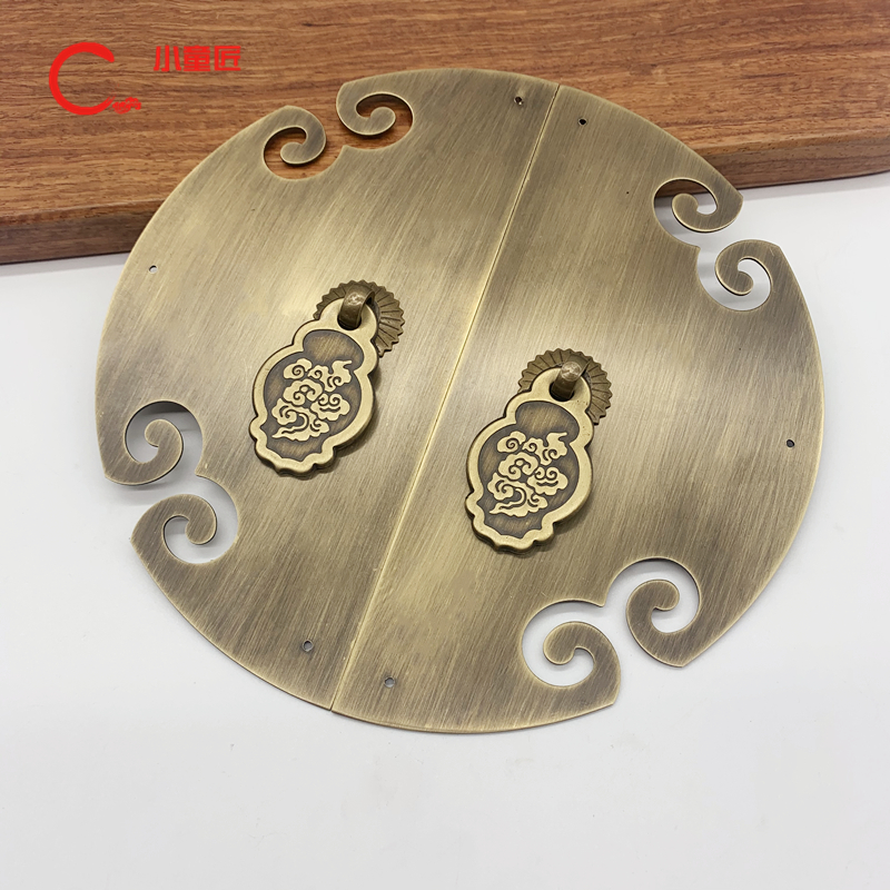 New Chinese imitation ancient Ming and Qing furniture Accessories Pure Copper Cabinet Door Wardrobe Whole Cabinet Round Door Plate Copper Handle Handle