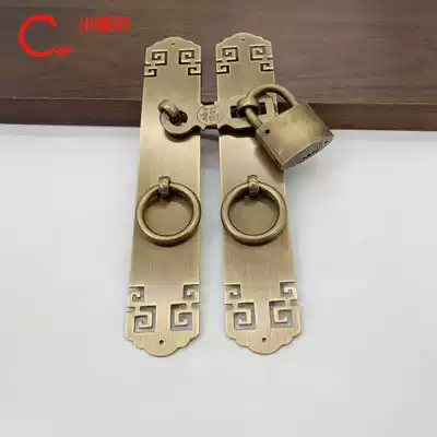 Chinese antique door lock pure copper old door wooden door courtyard door bolt door strip handle full copper pull ring padlock copper