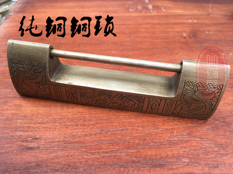 Chinese imitation antique cross open padlock box lock pure copper cabinet carved copper lock multi-size old small copper lock bolt lock-Taobao