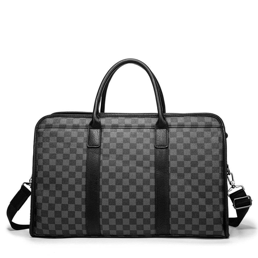 Hong Kong New Dermis Carry-on Travel Bag Printed Plaid Single Shoulder Slanted Satchel Large Capacity Long Version Bull Leather Travel Bag