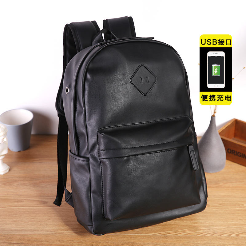 Hong Kong's new Korean version of men's double shoulder bag student bag computer bag Leisure genuine leather street trend men's bag