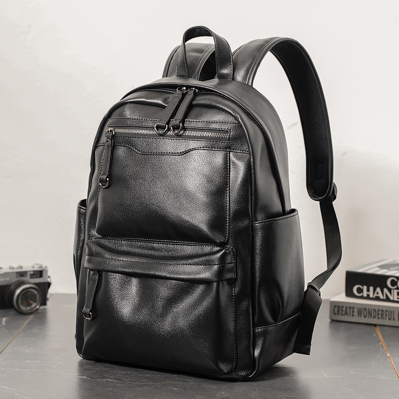 Hong Kong Street 100 Ride Tide Simplicity on business trip Vertical Leather Shoulder Bag Men's Double Shoulder Bag High-end Student Computer Bag