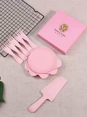 Birthday cake knife set disposable paper plate high-grade dinner plate water drop shaped tableware tray dish fork