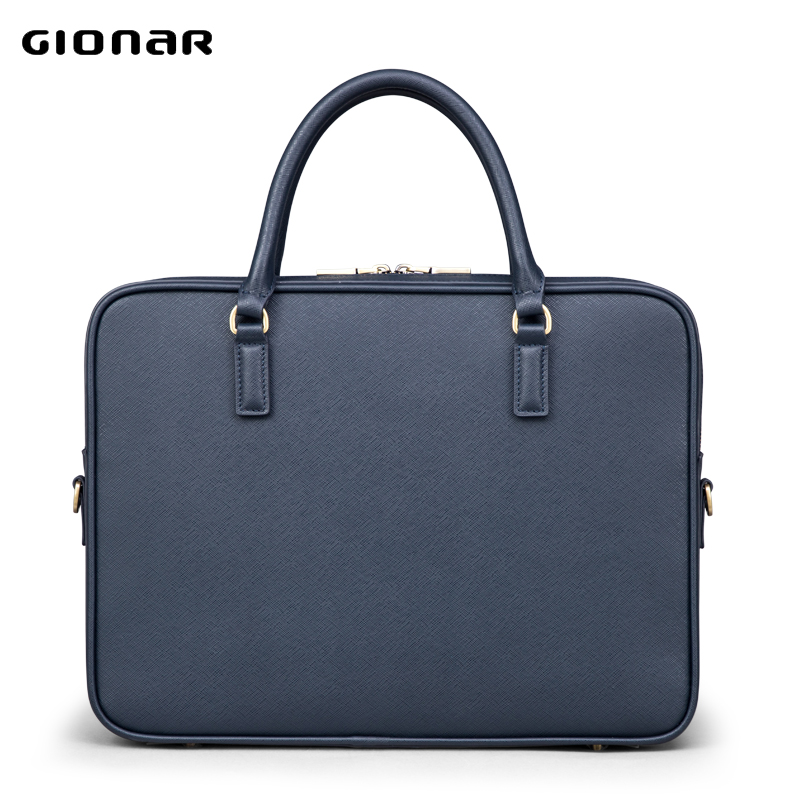 GIONAR men's women's leather business briefcase unisex universal handbag simple commuter computer satchel