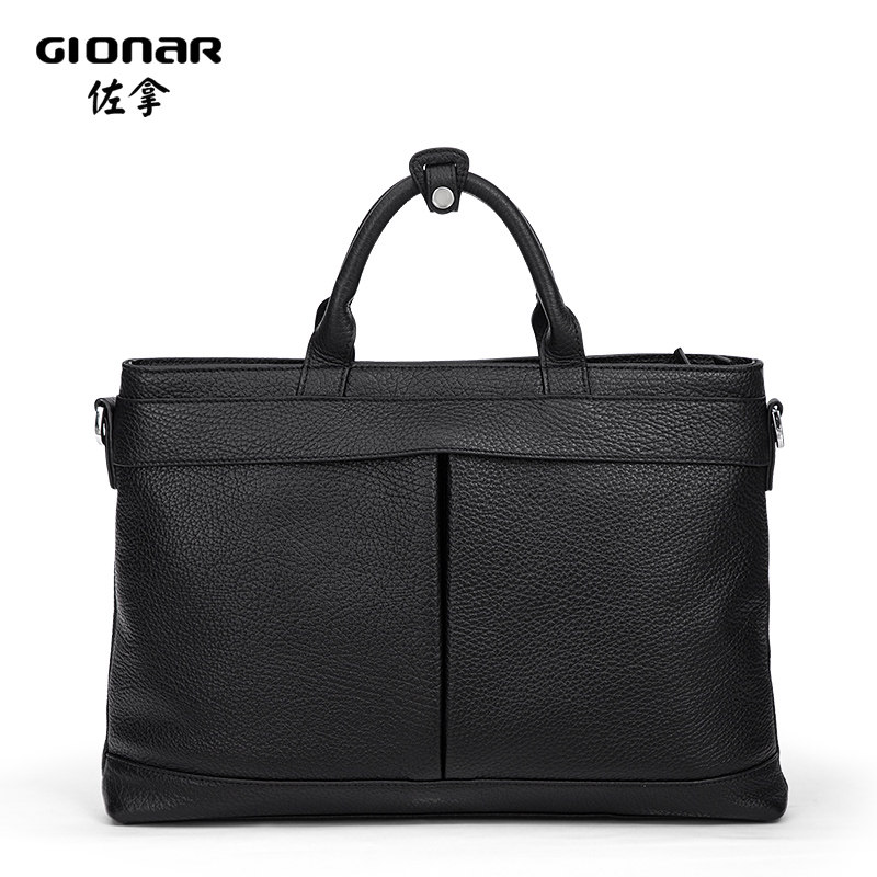 GIONAR small and medium-sized work handbag men's casual style lightweight fashion computer briefcase genuine leather boy trendy