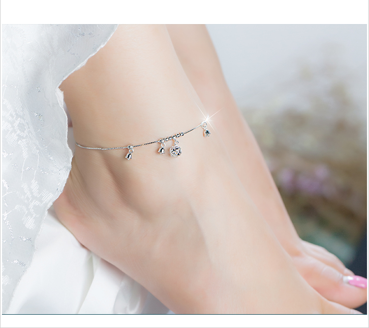 Dây chuyền bạc 925 sterling vòng chân bạc Phiên bản Hàn Quốc của nữ chính xác đơn giản trang sức khí đường chuyền bóng hạt phụ kiện lắc chân nữ titan
