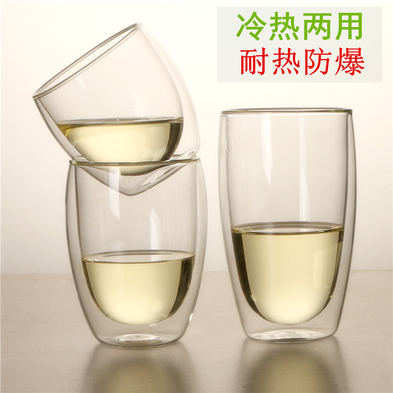 Double-layer heat-resistant transparent glass flower tea cup tea cup water cup milk cup juice creative heat insulation coffee cup