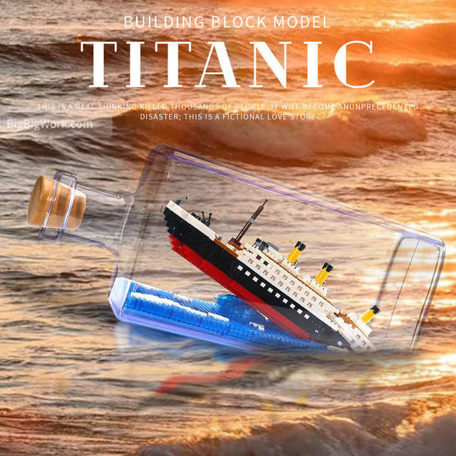 Bottle Ship Series Titanic Building Block Model One Piece Sunny Ship Black Pearl Ship Toy Ornament
