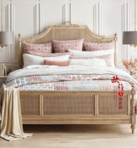 American light luxury rattan bed solid wood double bed oak bed modern minimalist bedroom 1 8m wabi-sabi style bed and breakfast