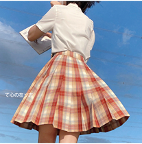 Walnut jk (Little fire dragon)spot original JK uniform grid skirt Orange yellow blue orange grid cute and elegant orange grid