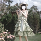 胡桃木 Оригинальное зеленое платье, длинная юбка, стиль Лолита