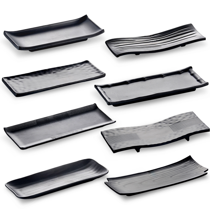 Black imitation porcelain plastic plate rectangular day style sushi meiamine tableware barbecue hotpot creative saucer dish cool dish