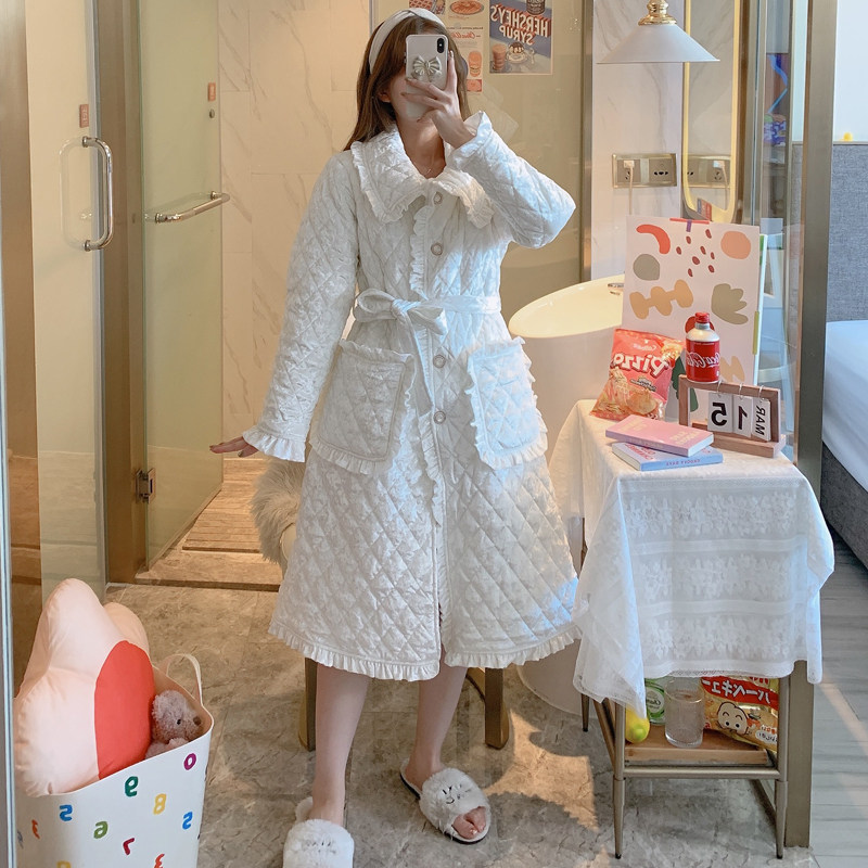 Sleeping Gown Woman Autumn Winter Coral Suede Thickened Garnter Triple Layer Cotton Pyjamas Long Version Sleeping Dress Winter Home Suit Suit