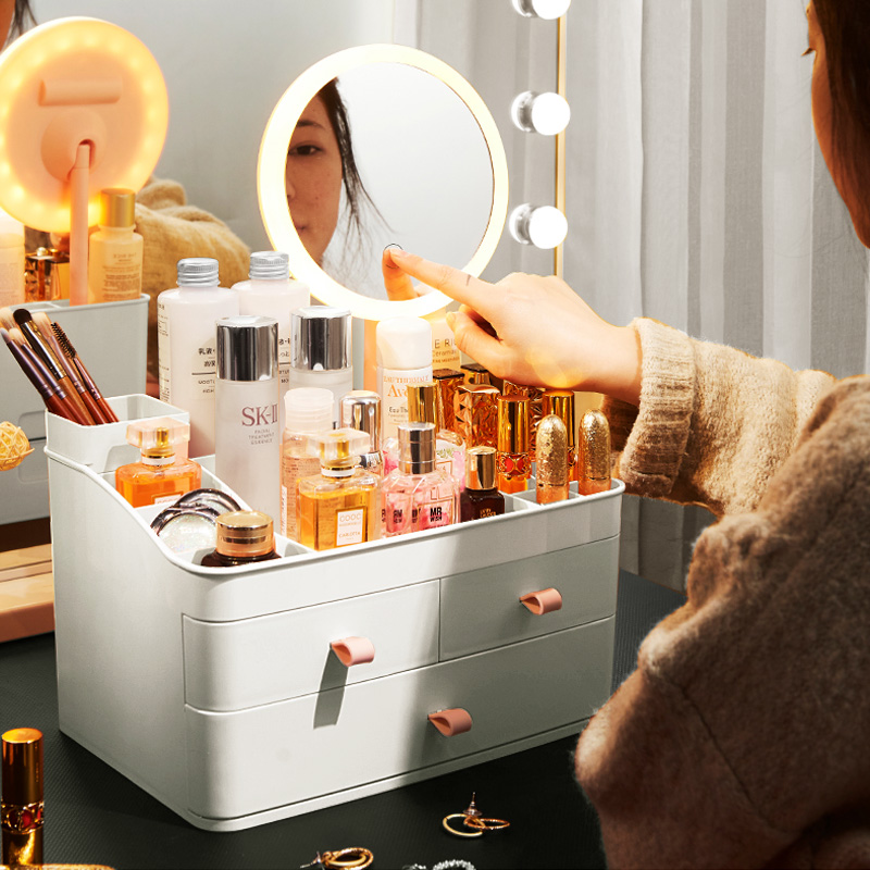 Net Red Cosmetics Containing Cartridge Mirror Home Large Capacity Desktop Dust Resistant Makeup Desk Skin Care Products Shelf