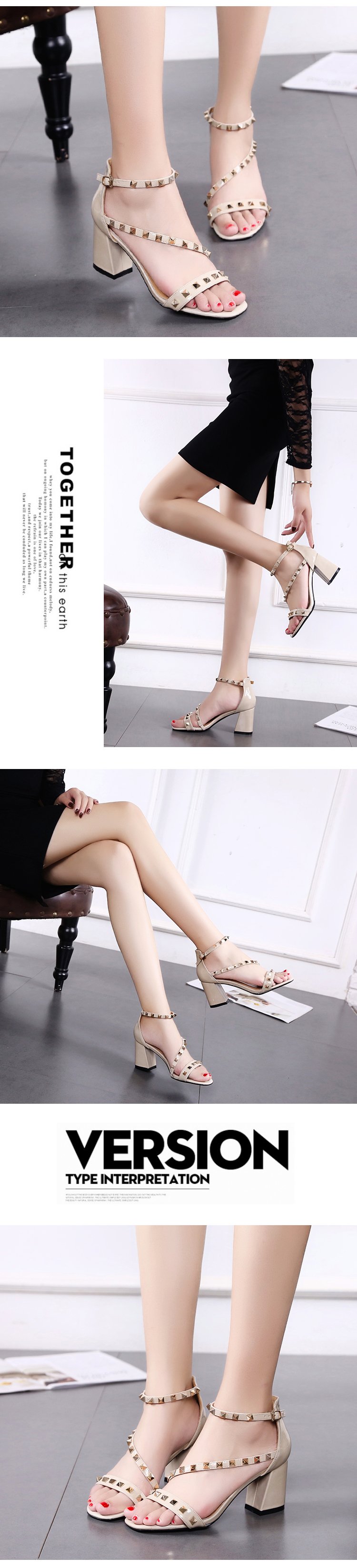 Mùa hè 2018 mới thời trang Hàn Quốc đinh tán hở ngón sandal khóa từ hoang dã dày với đôi giày cao gót nhỏ tươi mới dép đế xuồng