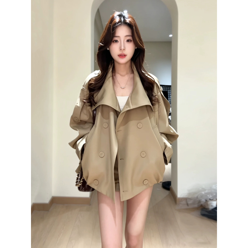 High-End Casual Fashion Short Trench Coat for Women, New Loose-Fitting Top for Spring and Autumn, Versatile Coat for Petite Figures