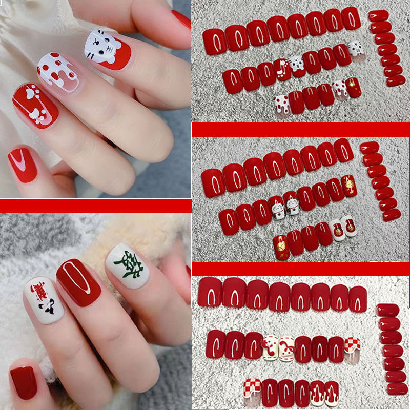 Ultra-thin air soft nail finished product 2022 detachable fake nail stickers lucky jelly wearable manicure for the year of the tiger
