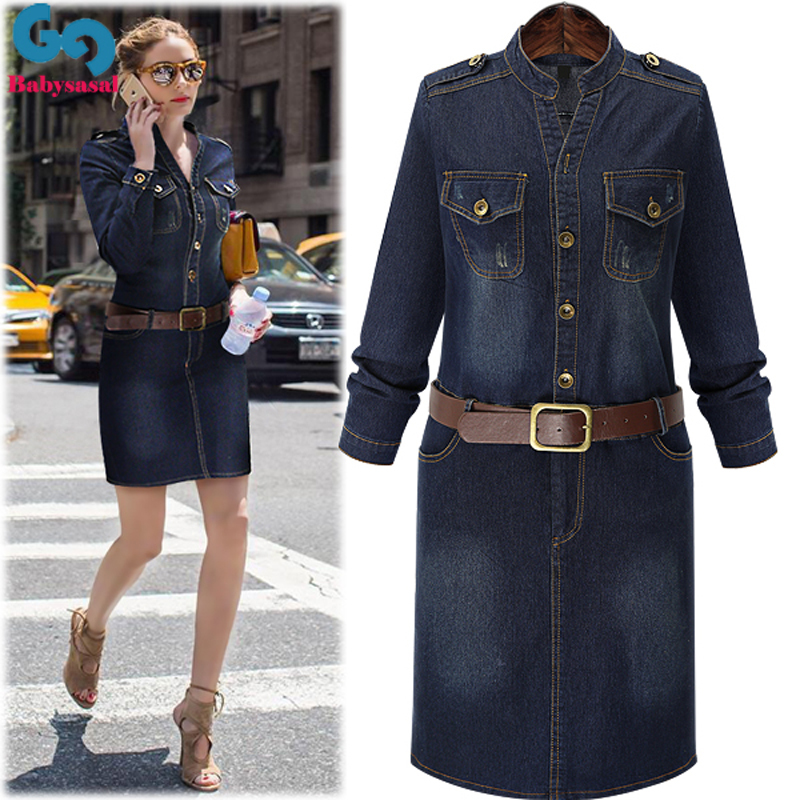 Europea 2022 women large size denim dress elastic belt skirt