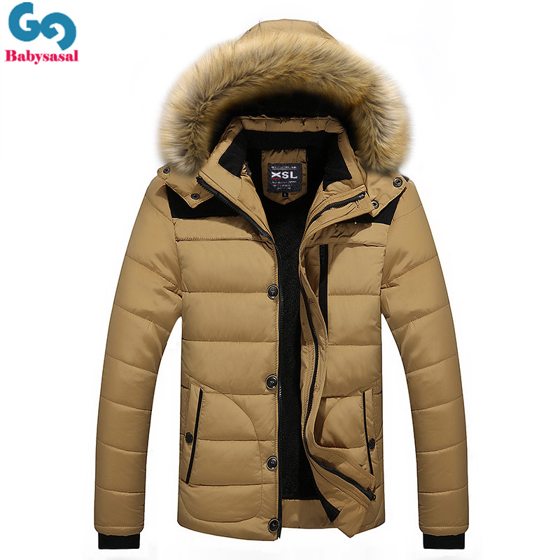 Young man hooded down jacket larges cashmere fur windbreaker