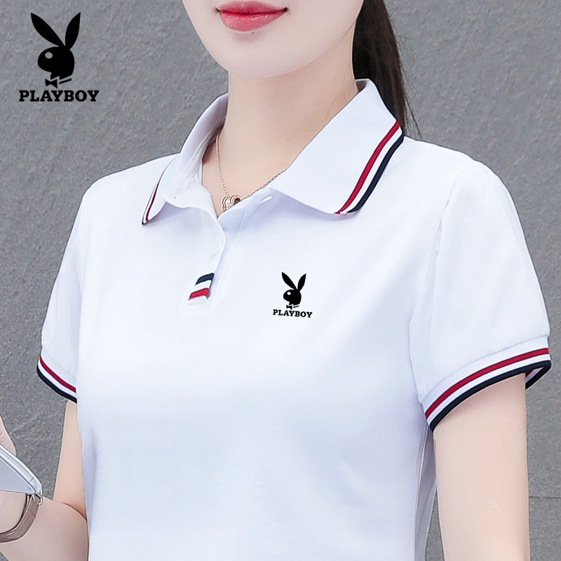 Playboy Pure Cotton Short-Sleeved T-Shirt for Women, Summer 2026 New Style, Fashionable, Versatile, Age-Reducing, Loose-Fitting Polo Shirt Top