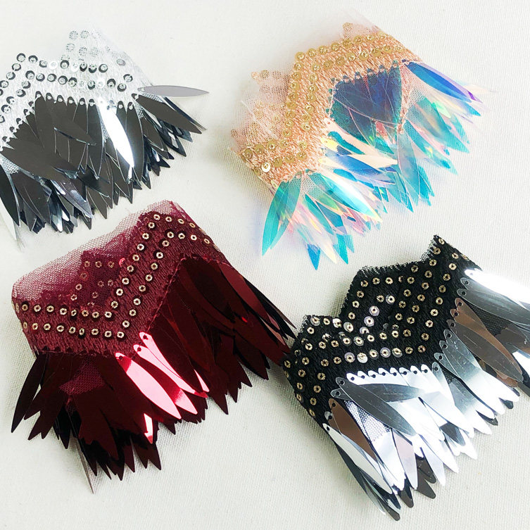 8cm wide melon seed piece, laser sequins, three-dimensional embroidery, handmade sequins, performance clothing, dress, decorative lace accessories