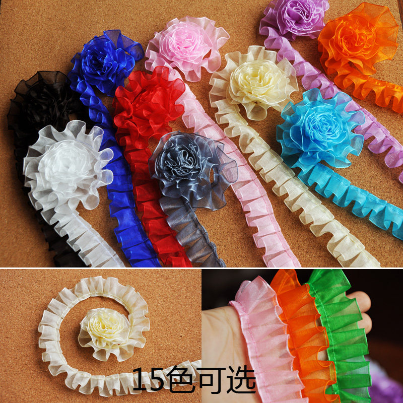 Clothing accessories 2 5cm multi-color basic snow gauze belt with I-shaped folds lace HB15050501