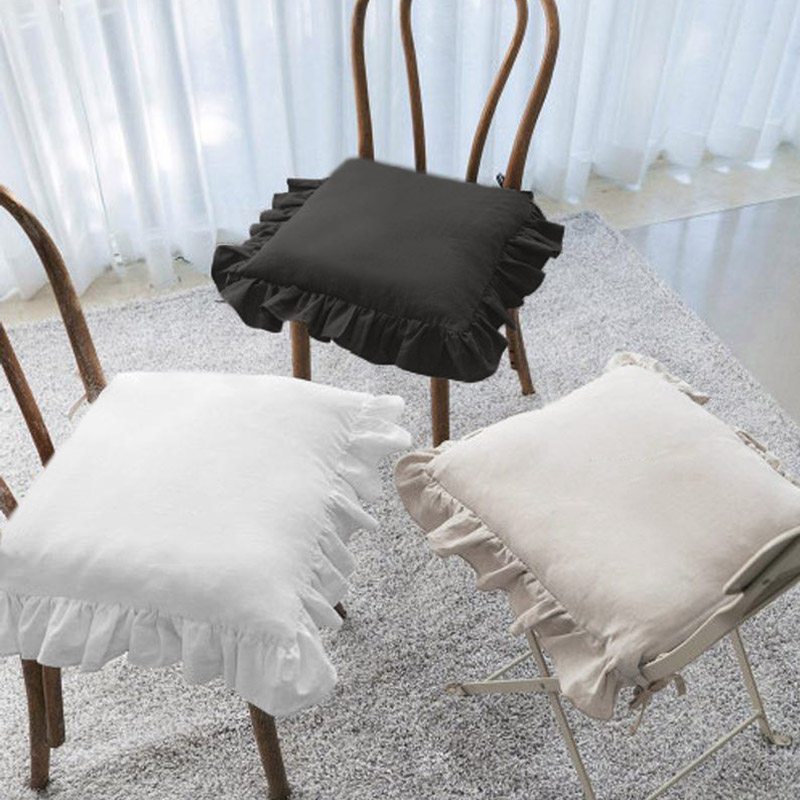 Can be set as linen chair cover with core fart cushion pure color cloth art non-slip lotus leaf edge?Chair cushion stool cushion cover in the chair