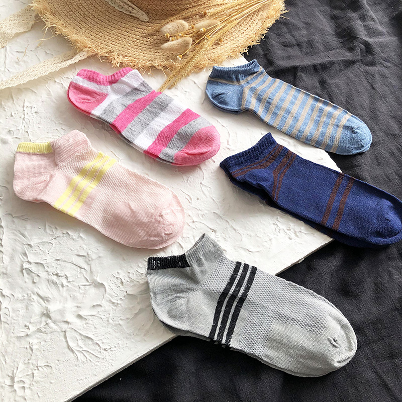 Lady Linen Striped Low Waist Socks Student Invisible to Shallow Mouth Socks Low Help Spring Summer Thin Invisible Socks Woman