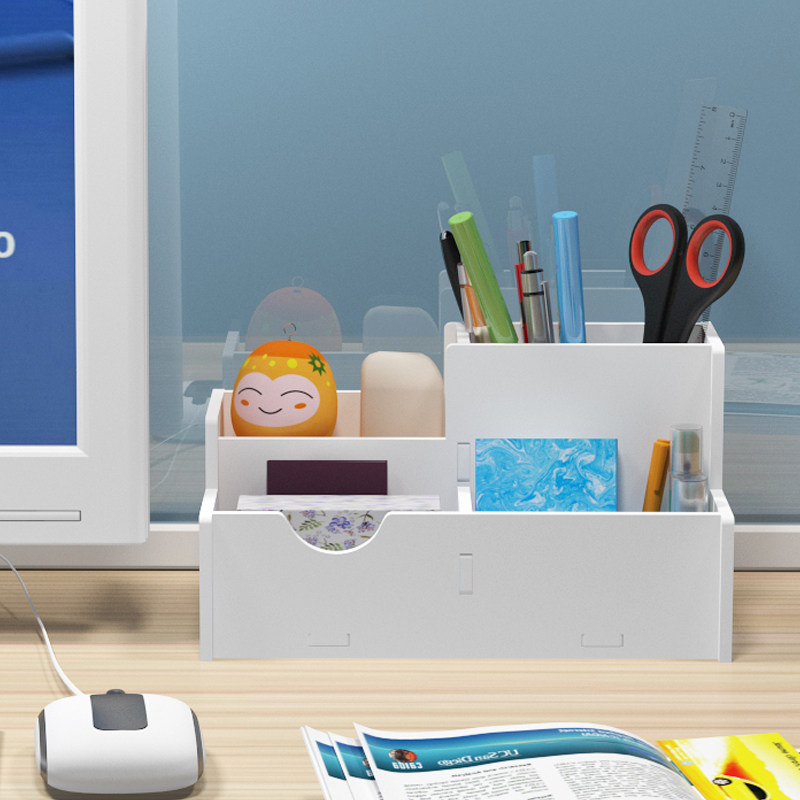 Office desktop pen holder storage box ornaments multi-functional creative fashion white simple cute pen stationery box