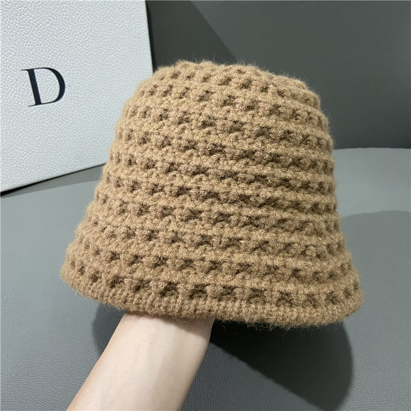 Cappello da pescatore ad ago da donna, versione coreana, alla moda, autunno e inverno, colore unico, versatile, dolce, in lana, lavorato a maglia, caldo, stile straniero alla moda_voghion.com