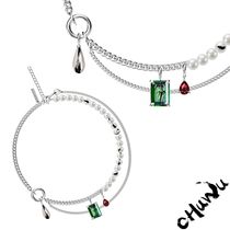 CHUWU early afternoon ink series green treasure stone pearl necklace chain adjustable disassembly choker