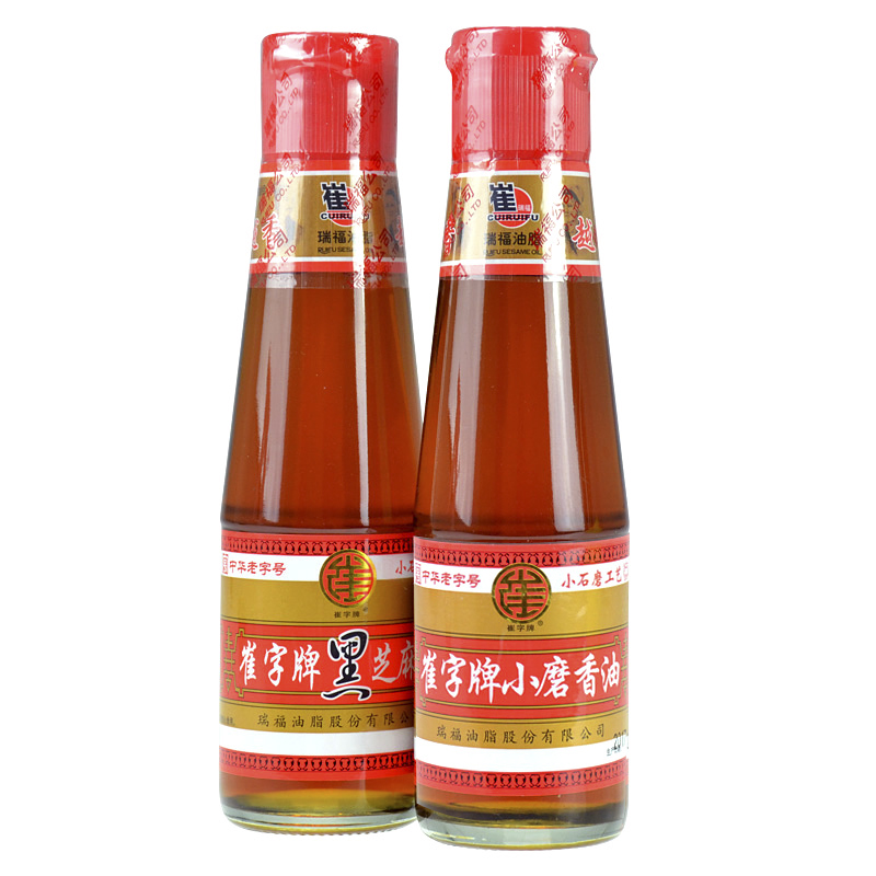 Chinese time-honored Cui brand small mill black sesame oil white sesame oil combination cold mix 218*2 bottles