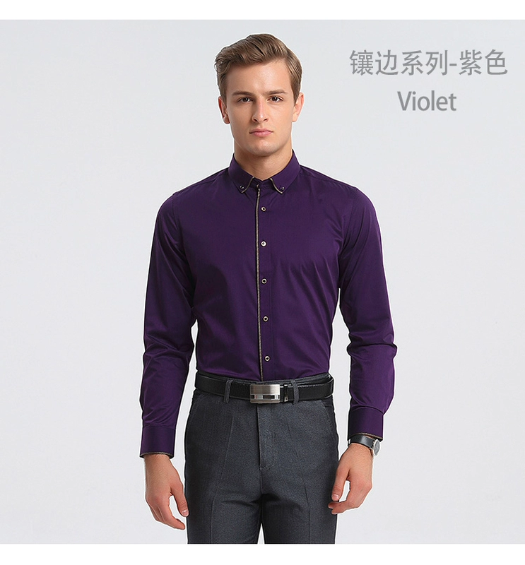 Golden Shield Mùa xuân và mùa thu Mới dành cho nam Áo sơ mi trắng tay dài Business Casual Slim Men Màu áo cổ rắn áo sơ mi nữ đẹp 2020