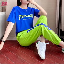 Square dance clothing new suit womens 2021 summer tide brand trotting dance clothing fashion loose and casual two-piece suit