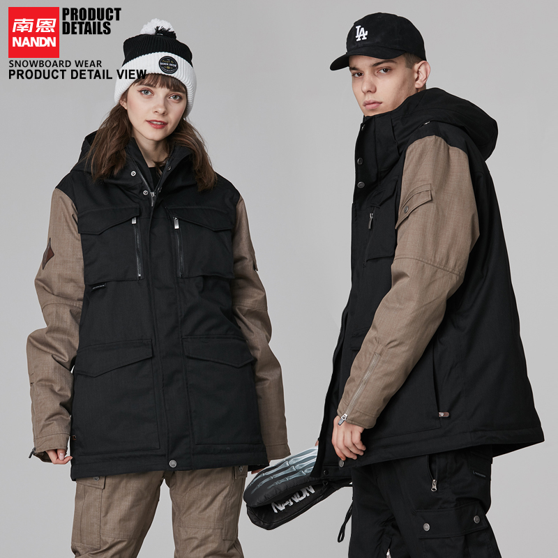The new Korean version of the couple ski wear workwear double board snowboard ski suit waterproof long slim jacket cotton men and women