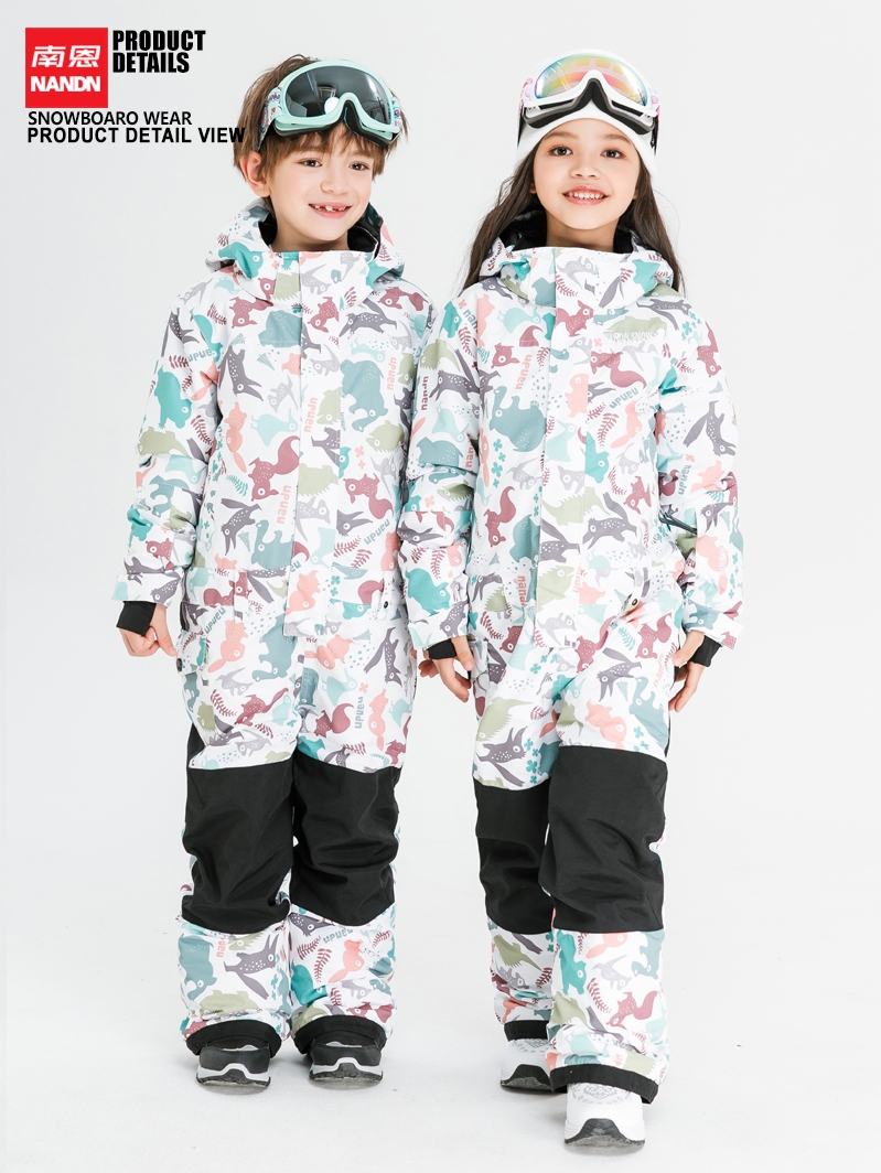 NANDN Children's one-piece ski suit thickened waterproof men's and women's ski clothes ski pants set
