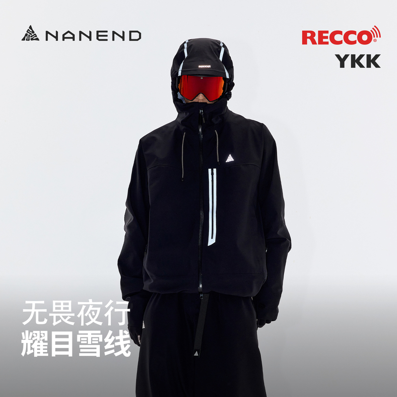 Nanen's New Black Warrior Ski Jacket for Men, 3L Hard Shell Outdoor Reflective Recco Jacket for Women