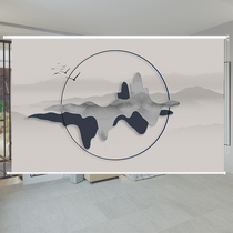 Retro neoclassical office background wall landscape hand-pulled lift blackout roller blinds living room study free punch