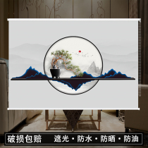 Customize the new Chinese retro roller blind shading shading book room tea room curtain free from punching the living room bedroom hand lift