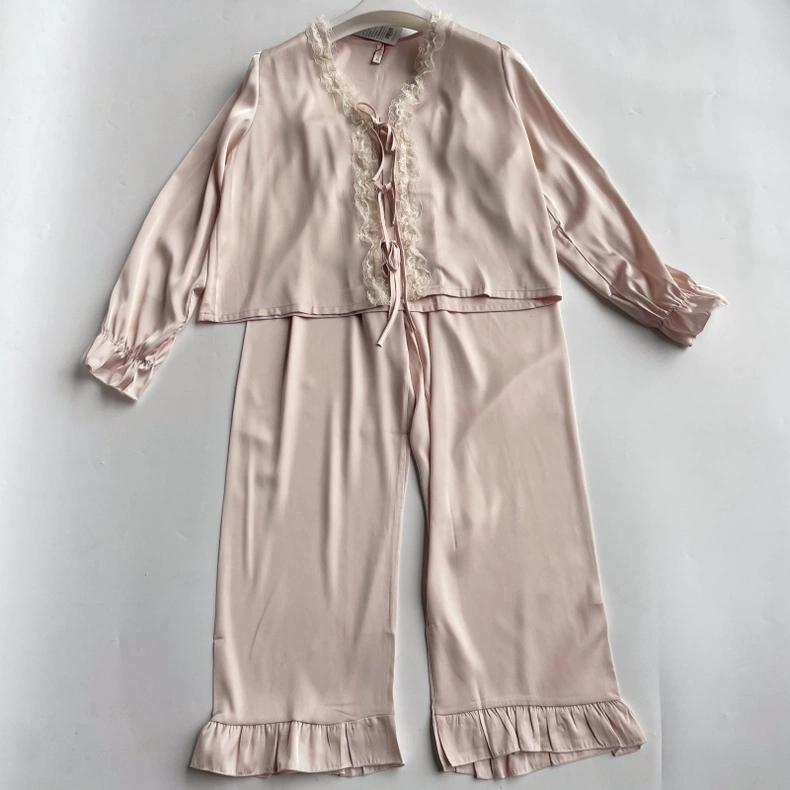 95% Silk Tencel Spring Ice Silk Sexy Lace Trim Simple Loungewear Can Be Worn Outside Two-Piece Set
