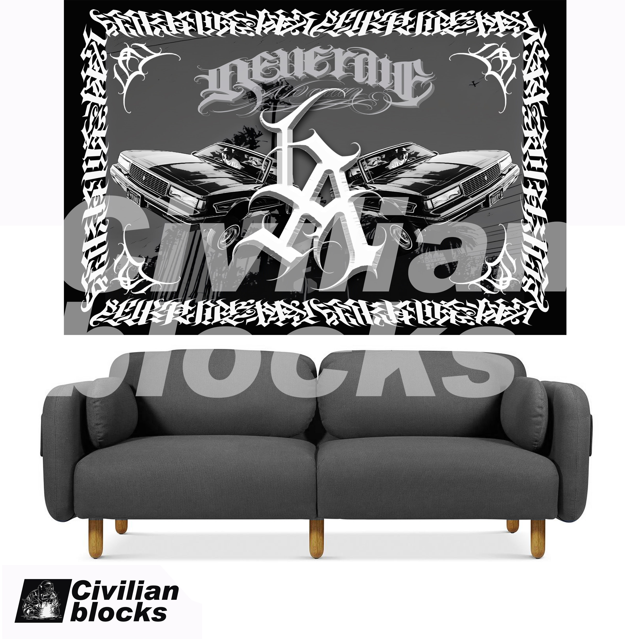 West coast chicano old school LA bandit gang hip-hop rap hard core lowrider printed background cloth