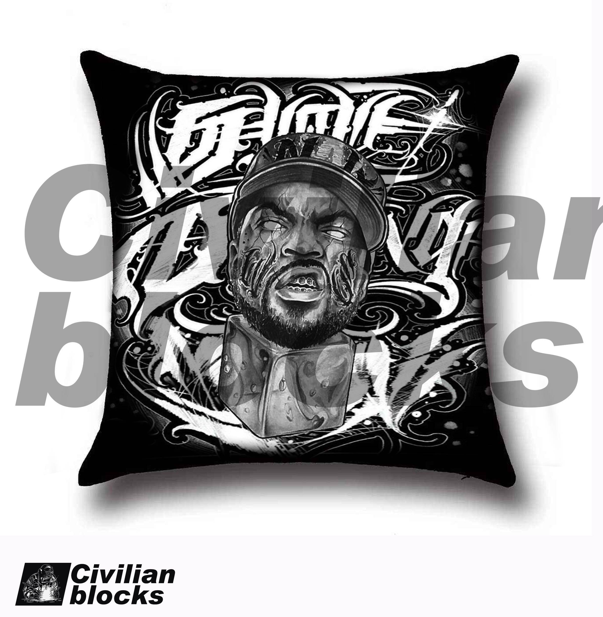 Hip Hop West Coast Chicano Floral Body Character Chicano Font Hip Hop Rap and Hold Pillow