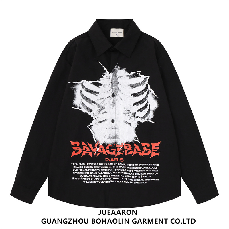 Jueaaron American-Style Graffiti Skull Print Long-Sleeve Shirt, Unisex Loose Design Casual Trendy Brand Shirt Jueaaron American-Style Graffiti Skull Print Long-Sleeve Shirt, Unisex Loose Design Casual Trendy Brand Shirt