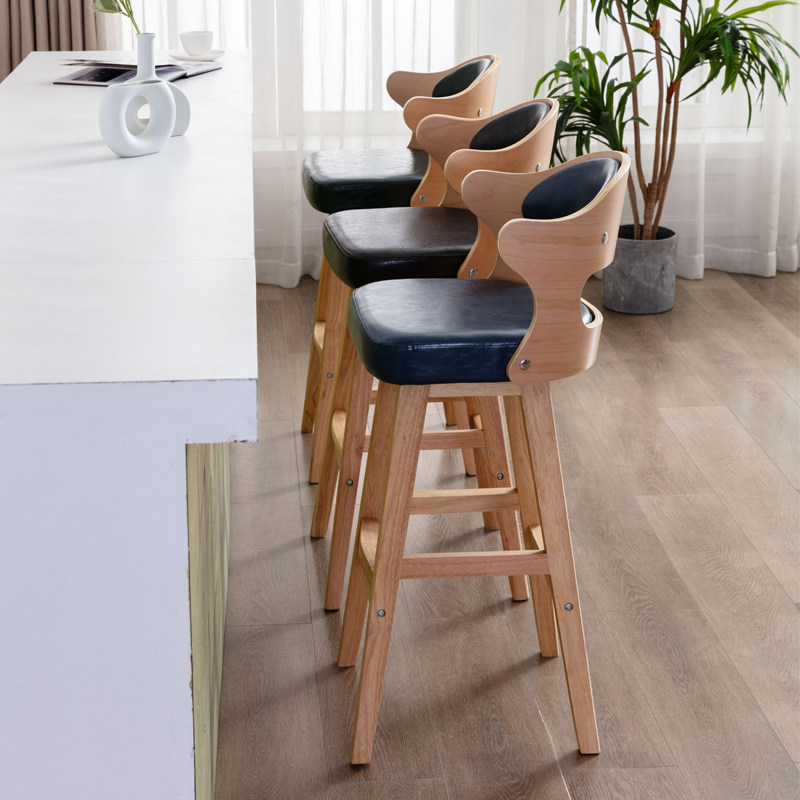 Solid wood bar bench brief High foot stool Bar chair backrest Nordic front desk collection silver bar stool a high stool-Taobao