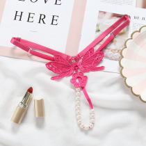 European and American Sexy Womens Transparent Spice Pants Fire Spicy Embroidered Pearl Massage T Pants Open Crotch-Pants Gstrings