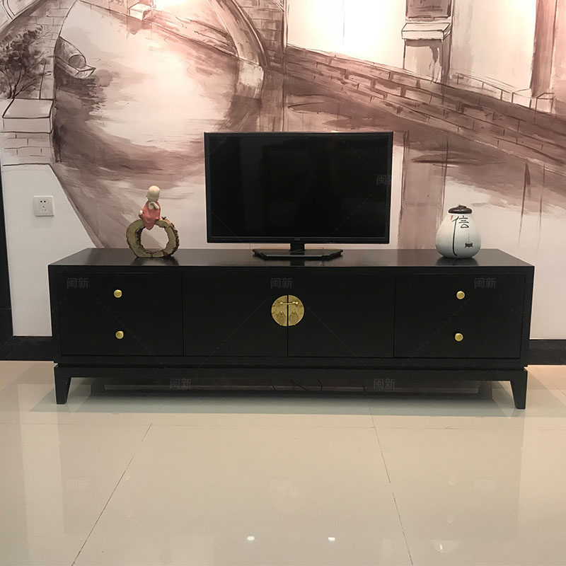 New Chinese solid wood TV cabinet modern minimalist Zen living room bedroom ash wood 2 meters storage TV cabinet custom