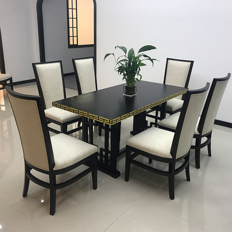 New Chinese Dining Table Chairs Combined Modern Chinese Solid Wood Rectangular Home Dining Room One Table Six Chairs Furniture Custom