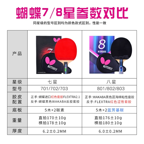 Butterfly蝴蝶乒乓球拍七星八星碳素蝴蝶王专业级单拍高级1祇正品