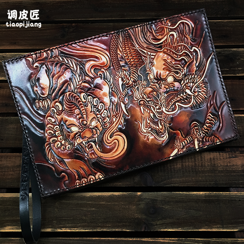 Naughty craftsman clutch men's trendy brand personality leather new 2021 fashion envelope bag large-capacity leather carving handbag